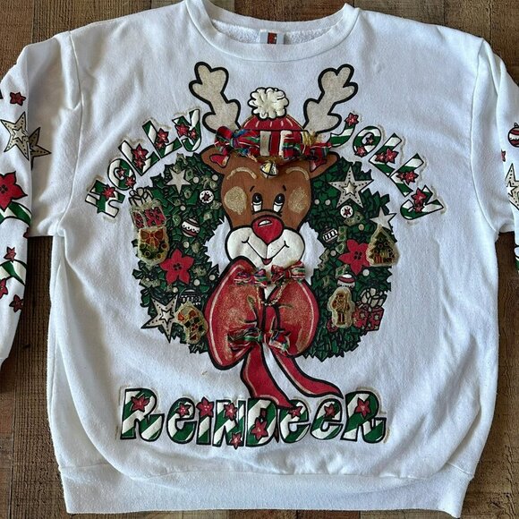 Vintage Ugly 3d printed puff print christmas reindeer sweater -XL - Picture 8 of 10